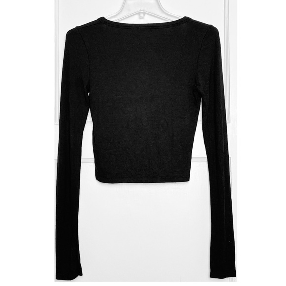 ARITZIA WILFRED 90s Y2K Rib Knit V-Neck Long Sleeve Button Front Cropped Top S - Picture 3 of 6